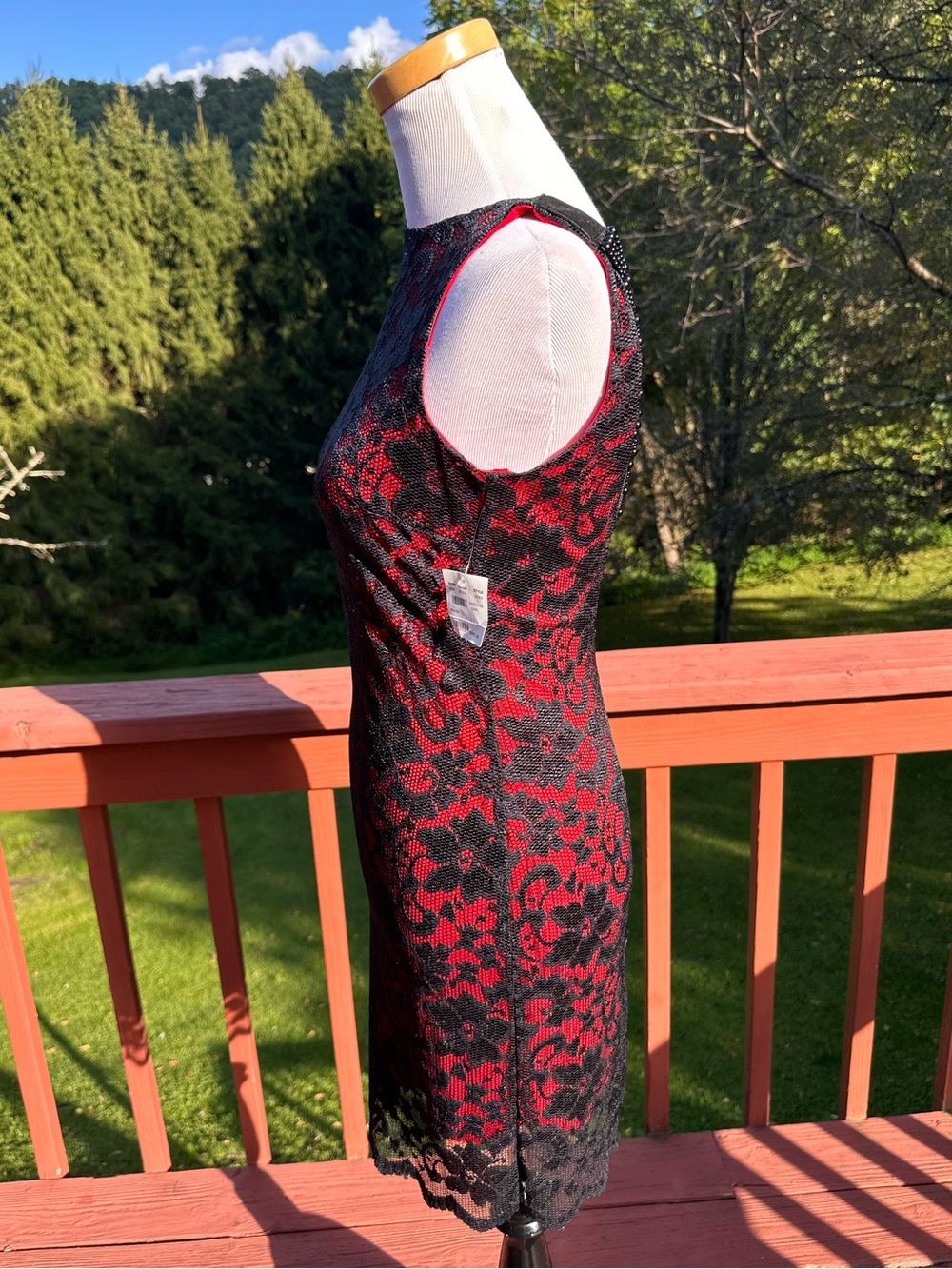 Frederick's of Hollywood Red & Black Lace Backless Beaded-Chain Mini Dress NWT - Picture 3 of 8